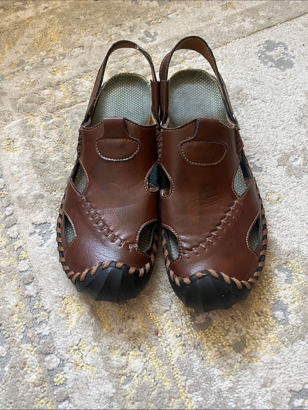 Men's Brown Faux Leather Closed-Toe Sandals Size 8 ( 41)